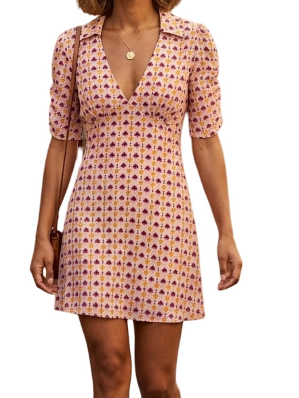 CHARLIE HOLIDAY Mylo Geometric Mini Dress Pink Orange Size 6 Retro 70s